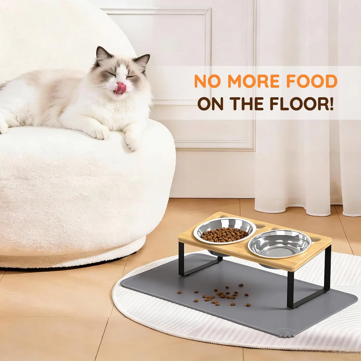 Comedero elevado para gatos con soporte madera e inclinación 15 grados - imagen 3