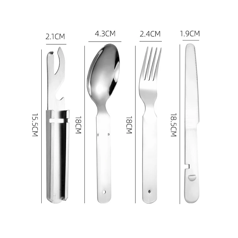 Juego de cubiertos y cucharas de acero inoxidable, tenedor portátil para exteriores, cuchillo, Picnic, 4 Uds., juegos de vajilla para acampar, senderismo y viajar - imagen 2