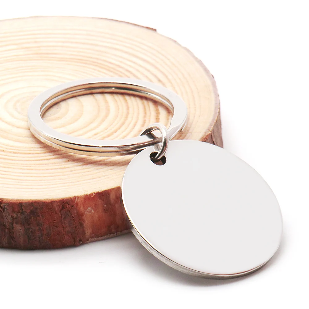 Venta al por mayor, 10 Uds., etiqueta redonda de identificación de perro de acero inoxidable, colgantes en blanco para collares, joyería DIY personalizada, llavero, etiqueta de perro - imagen 3