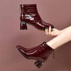 Botas cortas de PU con tacón alto - lujo para mujer talla grande