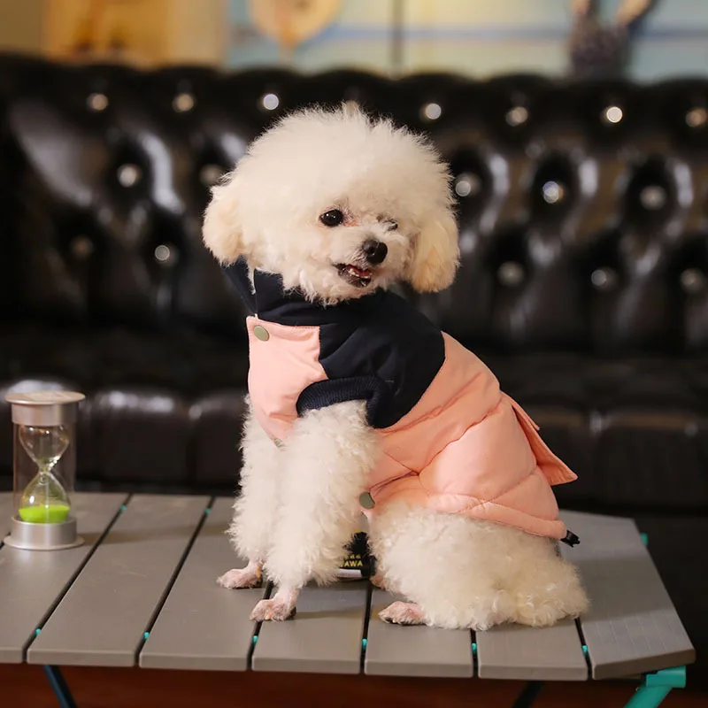 Abrigo de cuello alto para mascotas, Parkas para perros de otoño/invierno, abrigo con bolsillo en contraste, ropa para cachorros de peluche de otoño/invierno, ropa para perros pequeños - imagen 2