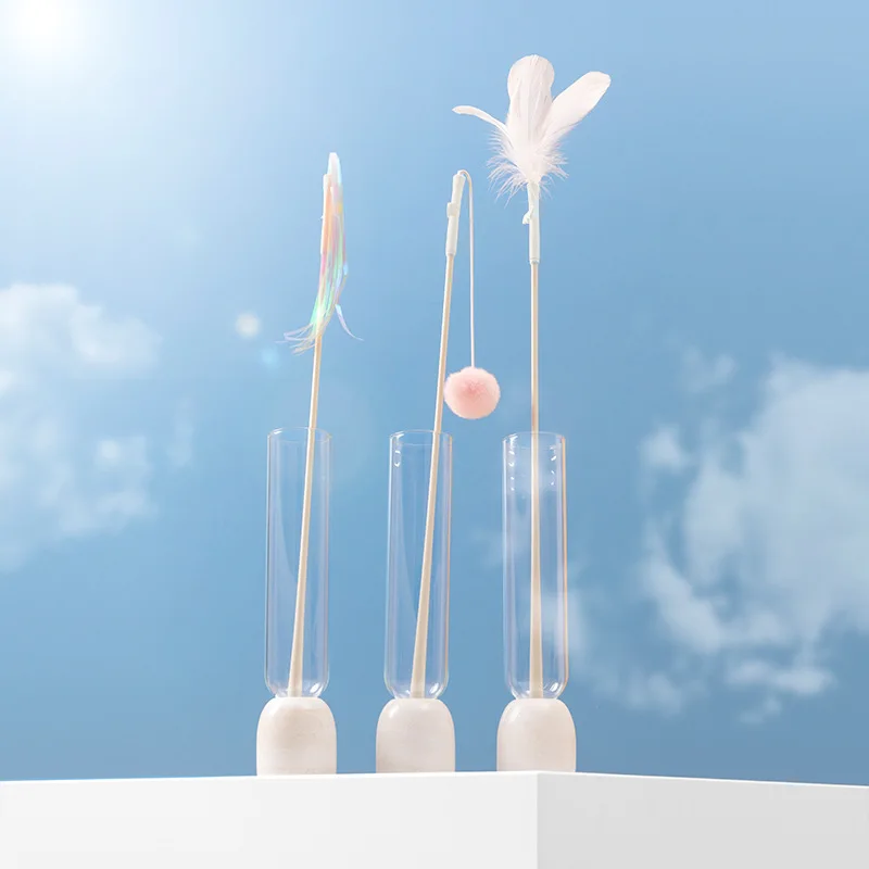 OUZEY-Juguete interactivo para gatos con lentejuelas de plumas, pelota de peluche ajustable, juguete de palo para gatito, juego en interiores, suministros para gatos - imagen 5