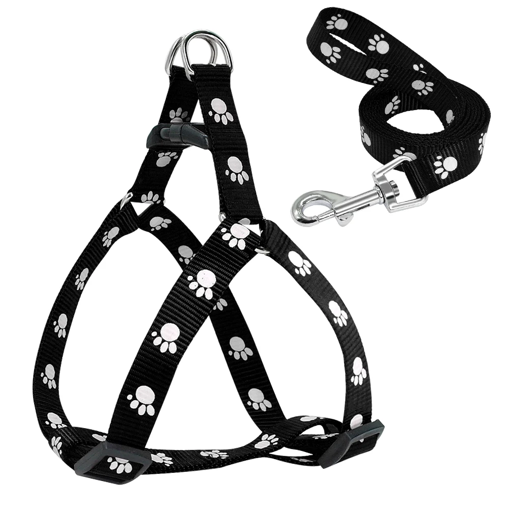 Conjunto de arnés y correa con estampado de pata para perro, chaleco de nailon con cuerda de plomo para caminar, para Chihuahua - imagen 3