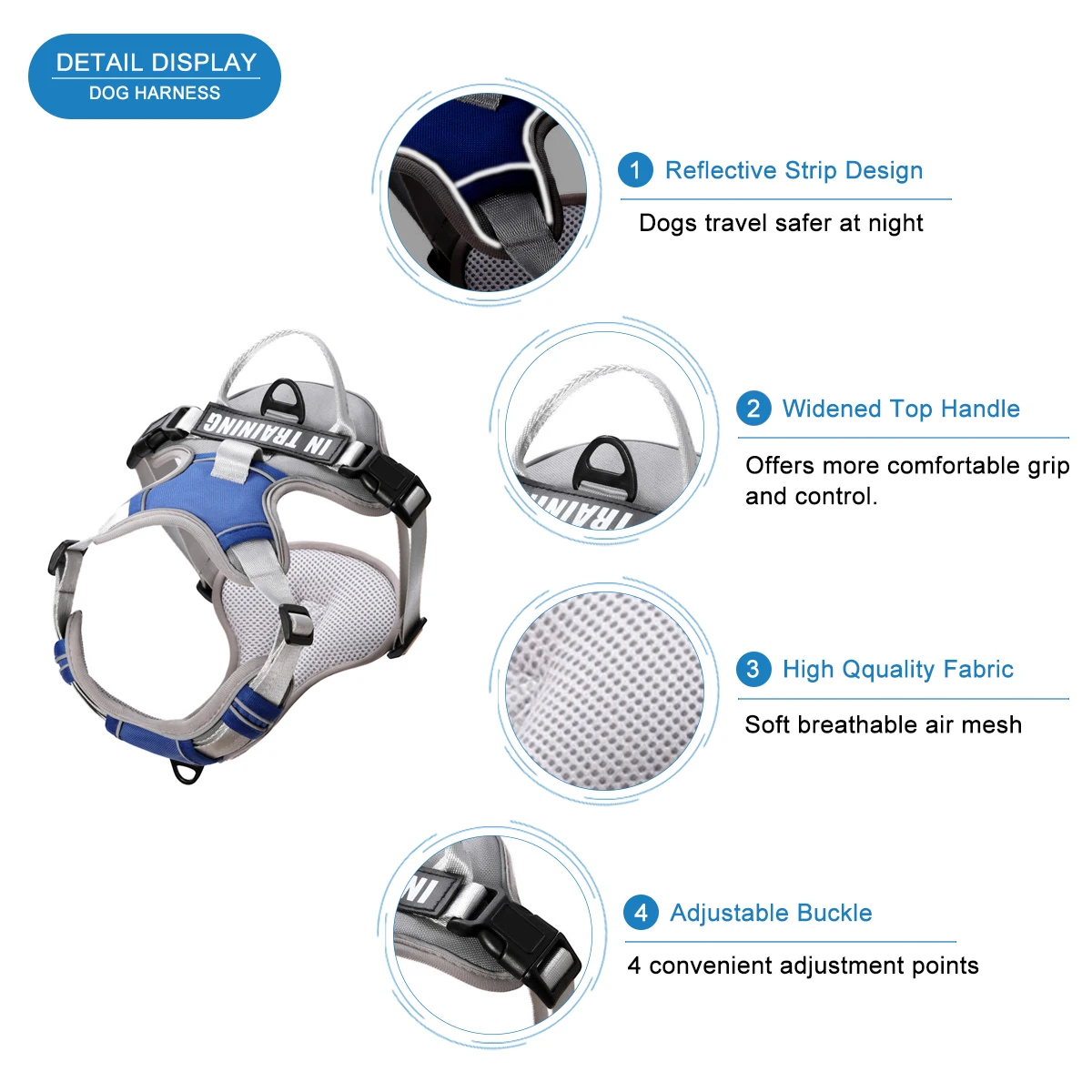 Arnés reflectante para perro pequeño, accesorio ajustable y transpirable para caminar al aire libre, sin tirones, suministros para mascotas medianas y grandes - imagen 4