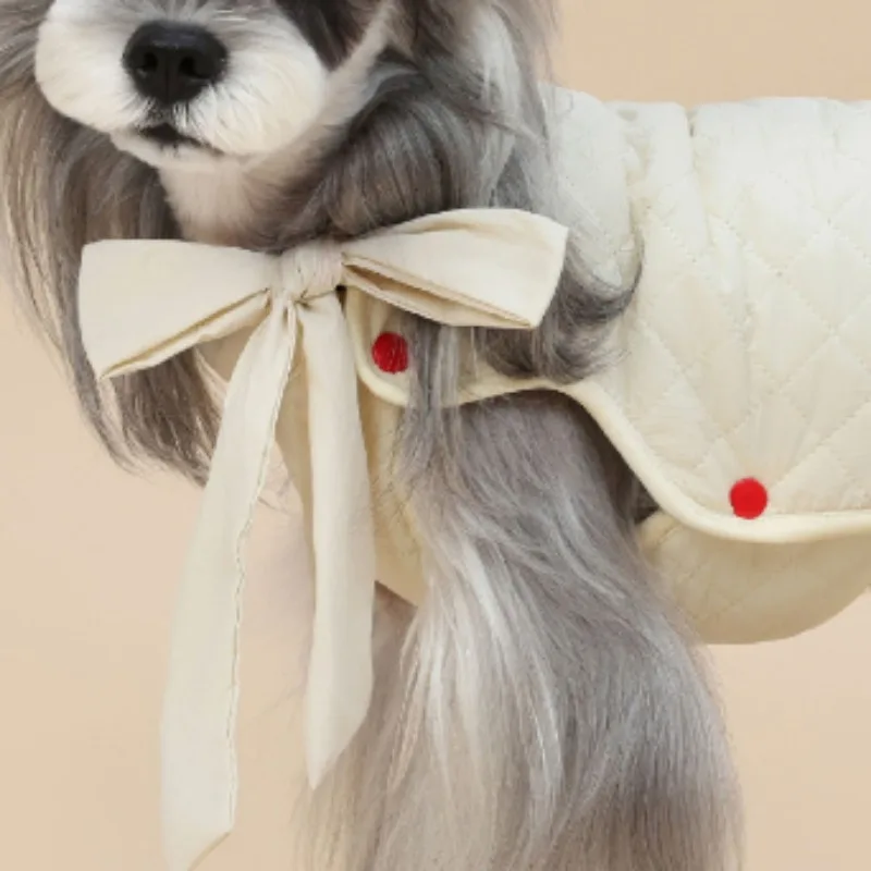 Abrigo acolchado de algodón para perros, ropa para mascotas con bonito lazo, accesorios para perros y gatos, productos de lujo para mascotas, disfraz para niñas, ropa para cachorros, Otoño e Invierno - imagen 4