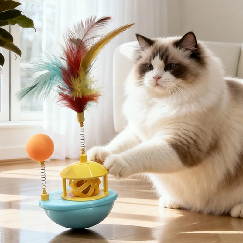 Juguete interactivo para gatos con campana, plumas y giratorio - imagen 3