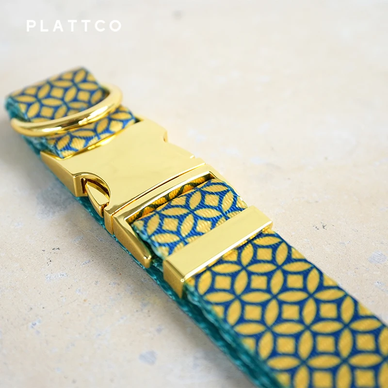 PLATTCO-Juego de perro de diseño único, acauladas estampado de monedas, hebilla dorada de alta calidad, tamaño 5, PDC305YG y PDL305YG