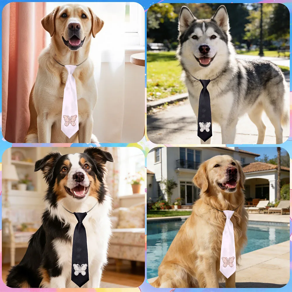 Corbatas decorativas para perros grandes – Estilo blanco y negro con diamantes - imagen 3