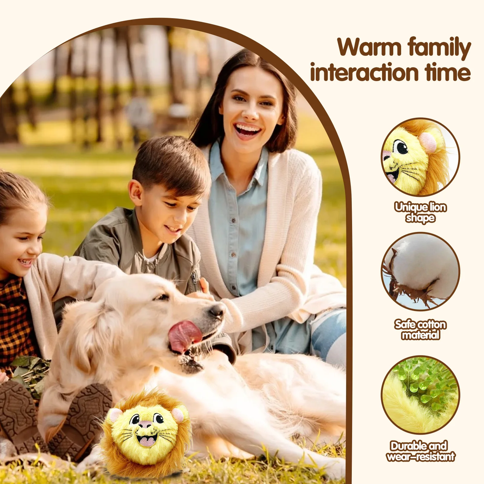 Lindo perro mascota de peluche con bola de púas, juguete con sonido, león amarillo alivia el aburrimiento y acompaña perros de tamaño mediano a grande - imagen 3