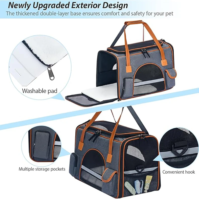 Bolsa transportadora para perros y mascotas, diseño anticolapso, múltiples bolsillos de almacenamiento, bolso de viaje para gatos medianos, cachorros, conejos y otros S - imagen 4