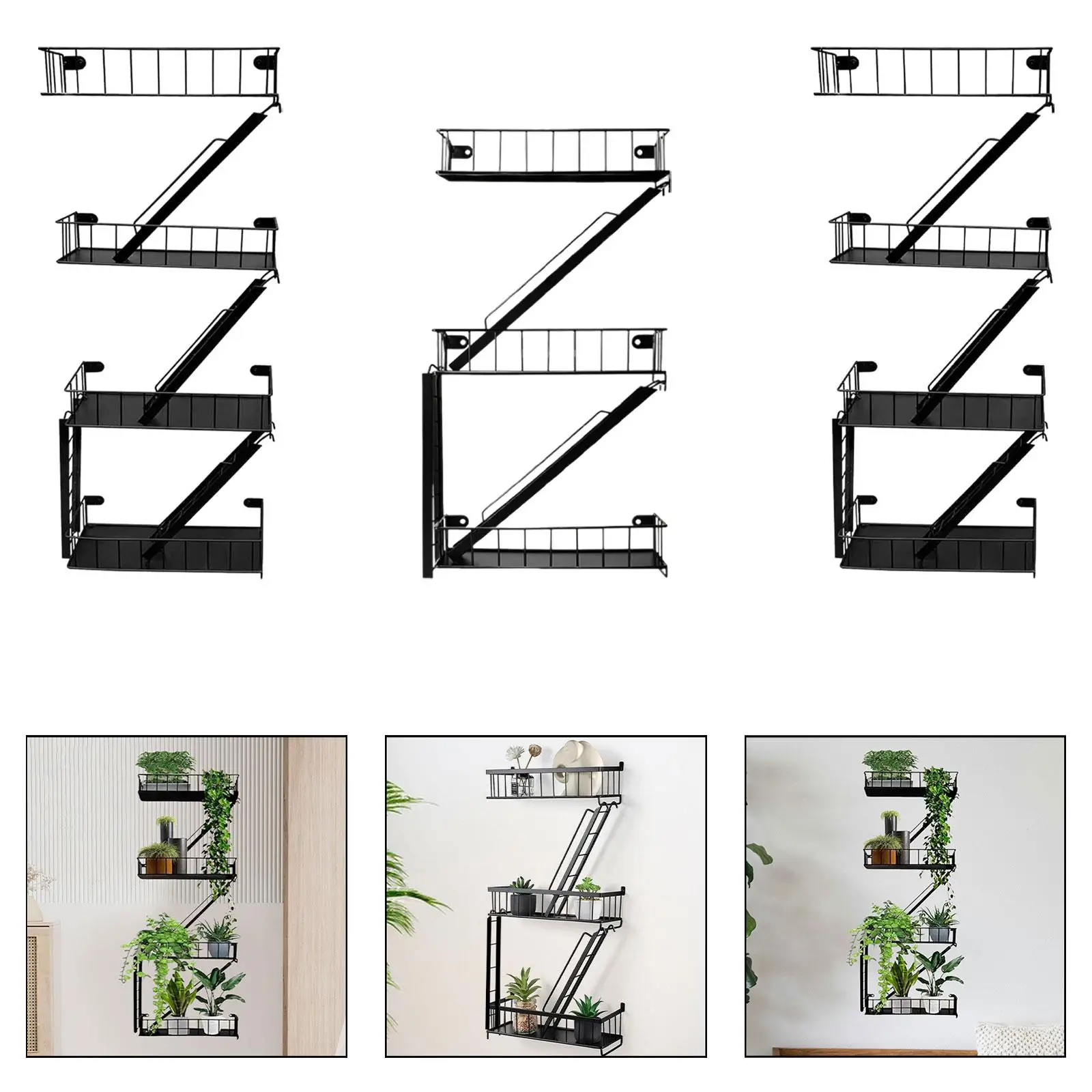 Estante de pared de Escape de fuego, artículos diversos modernos, arte del hierro, escalera, estante decorativo, estante flotante de pared, organizador, cocina, oficina, baño - imagen 3