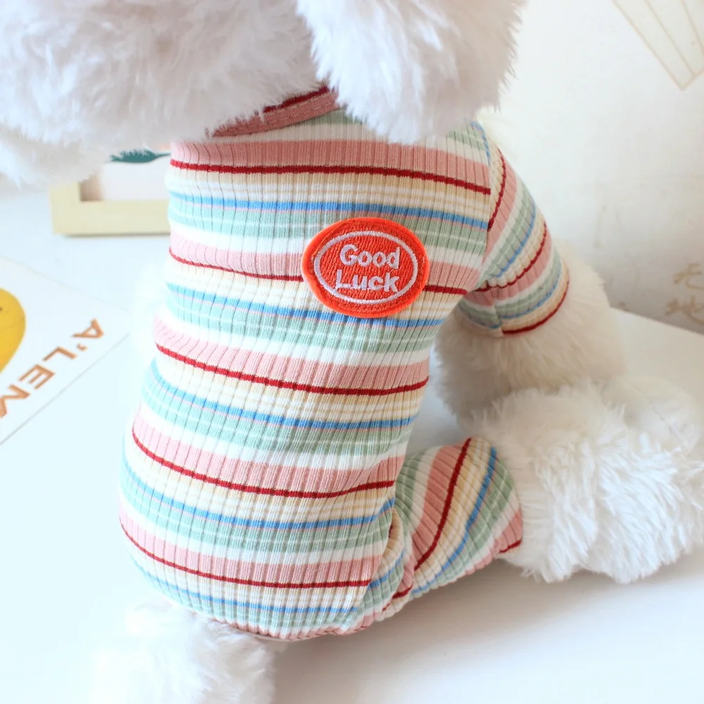 Ropa de casa de cuatro patas para otoño e invierno, camisa Base a rayas de peluche, mono para perros pequeños y gatos, pijamas de invierno, ropa para cachorros - imagen 4