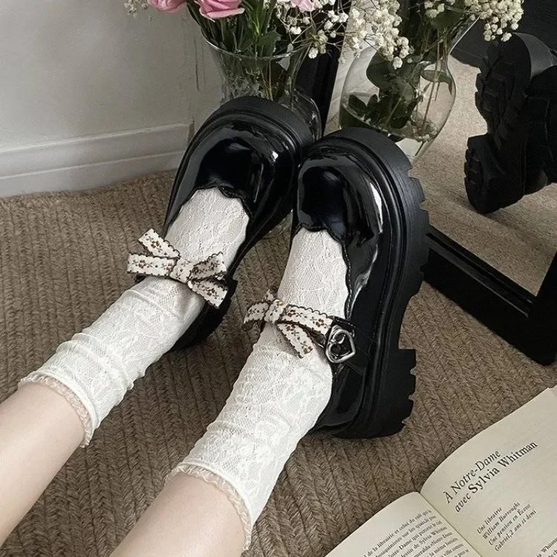 Zapatos de tacón grueso para mujer, punta redonda con lazo, estilo japonés, zapatos de mujer Lolita, zapatos cómodos y elegantes de moda para primavera - imagen 5