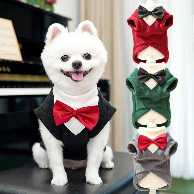 Traje Formal para mascotas, chaqueta, chaleco, ropa de esmoquin para perro y gato para fiesta de boda, chaqueta sin mangas de peluche de Bulldog Francés, Otoño Invierno, nuevo - imagen 2