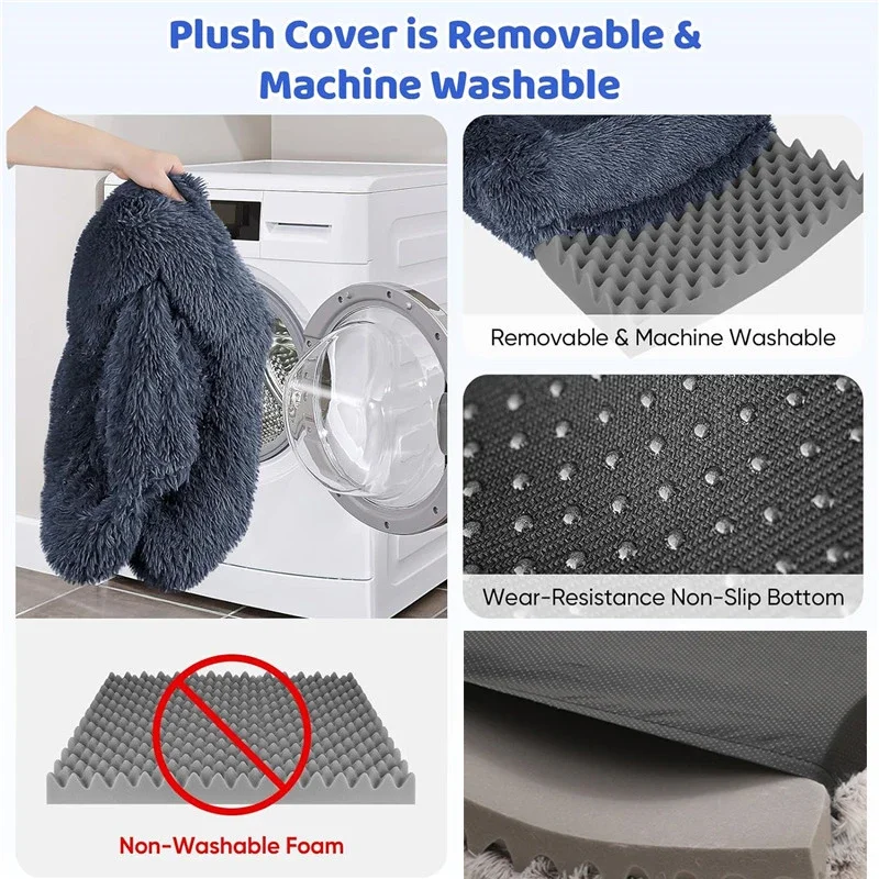 Cama cuadrada de felpa para perros pequeños, cojín grueso para sofá para perros, perrera para dormir grande y cálida para invierno, accesorios de cama para gatos extraíbles