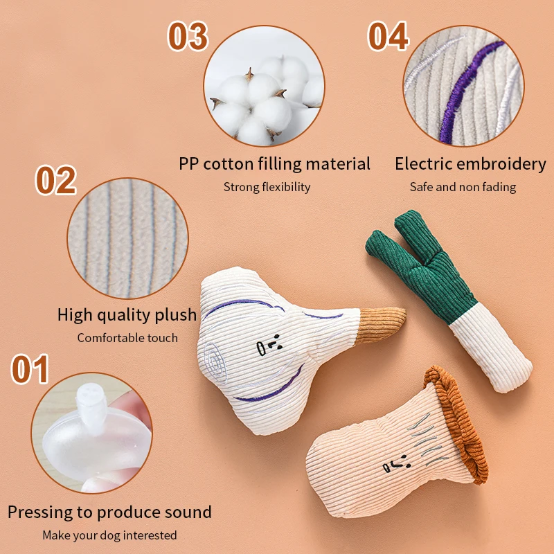 Juguete de peluche para masticar con ruido para perros, cebolla duradera, seta, ajo, serie vegetal, juguete para perros, juguete de peluche con chirrido para mascotas, rompecabezas para perros - imagen 5