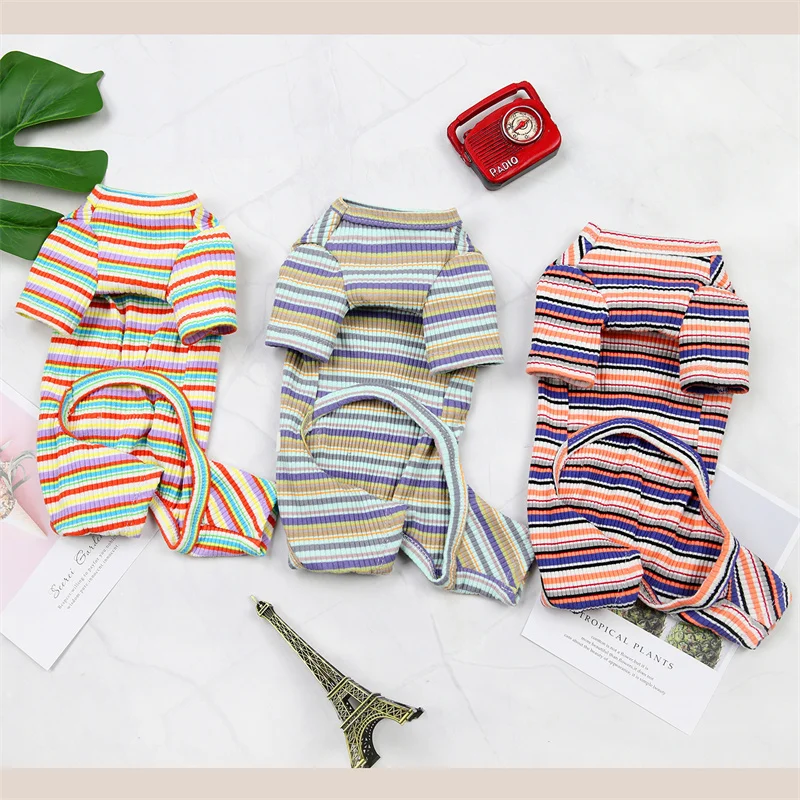 Pijamas de algodón suave para gatos, disfraces con estampado a rayas, monos para mascotas para perros pequeños y gatos, ropa Sphynx, monos lindos para gatitos - imagen 4