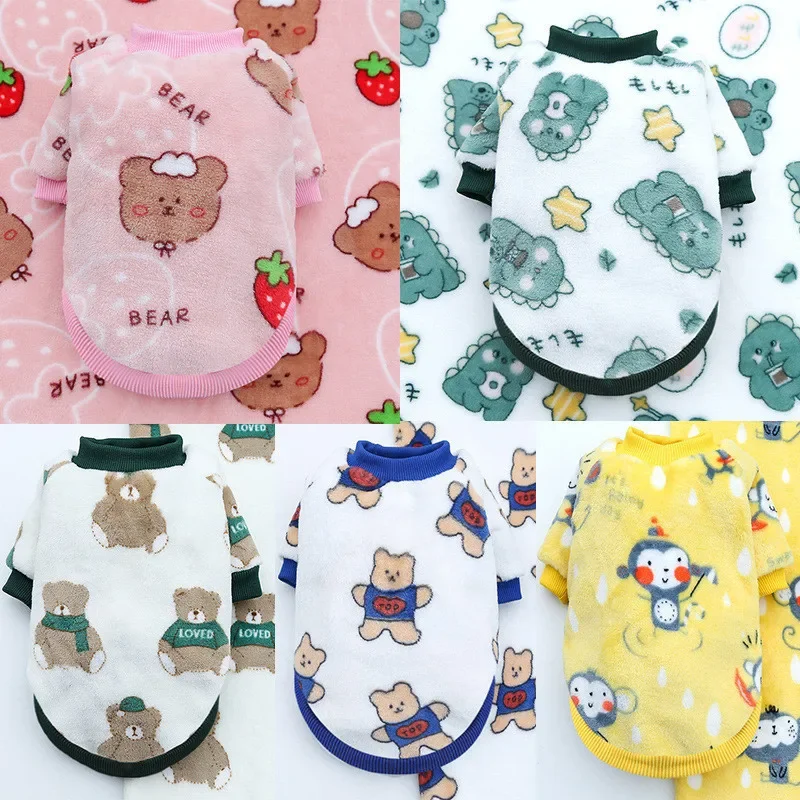 Chaqueta de lana cálida a la moda para perros, jersey con estampado de oso de fresa, jersey de Bulldog Francés, abrigo suave para mascotas, jersey, ropa de camuflaje para perros - imagen 3