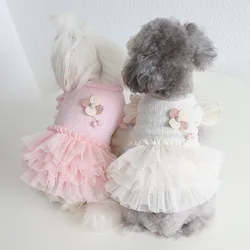 Falda de hilo con manga de mosca para mascotas, chaleco de malla dulce de princesa, ropa para mascotas, falda para gatos, vestidos para perros pequeños