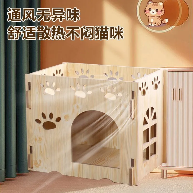 Nido para gatos, casa para perros, marco de escalada de madera maciza para gatos, Villa para mascotas de doble capa, caja de madera, muebles para mascotas, perrera Universal en todas las estaciones - imagen 3