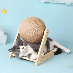Rascador sisal estable para gatos – Juguete bolas giratorio triangular