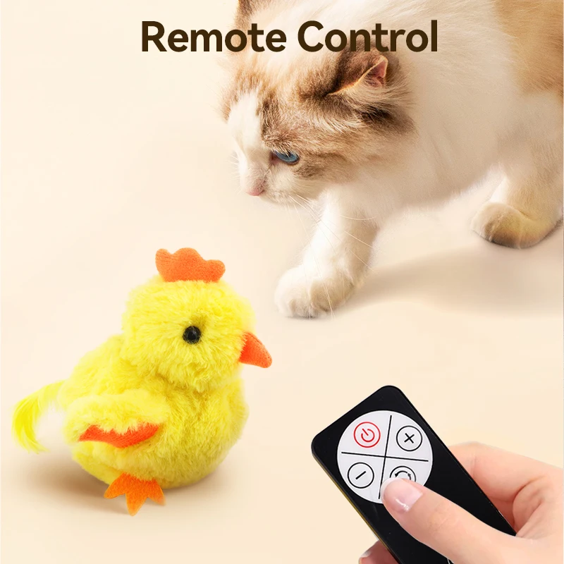 ROJECO-juguetes interactivos para gatos con hierba gatera, pollito batiente con sonido de pollito realista, Control remoto, juguetes de peluche esponjosos recargables para gatos - imagen 3