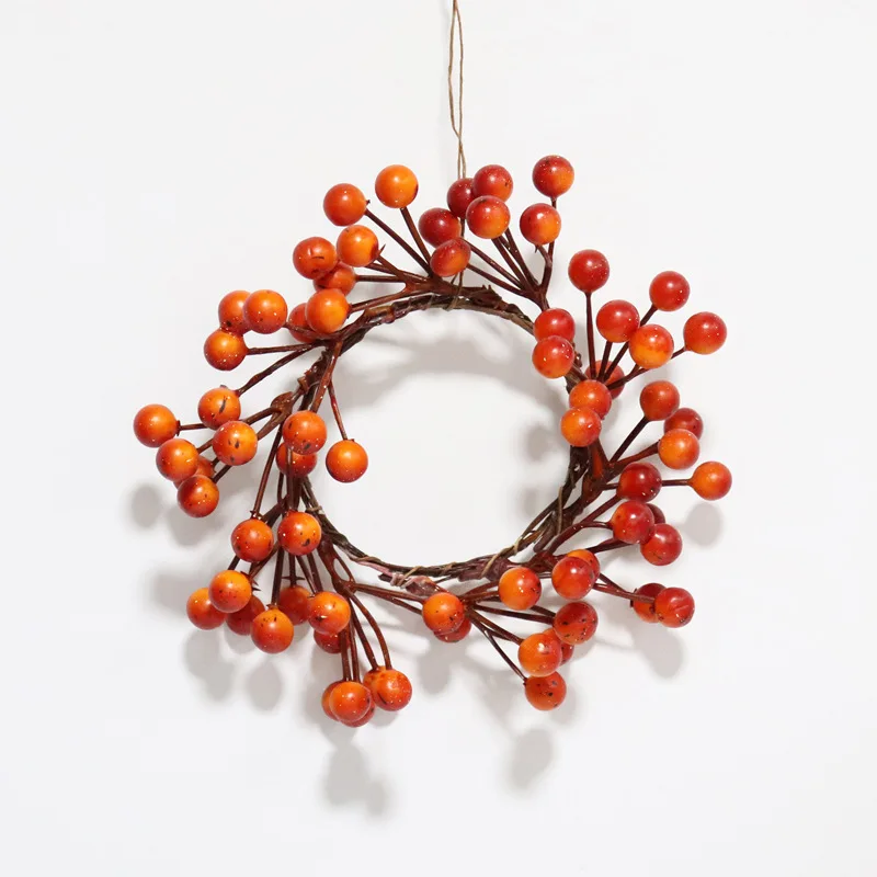 Corona pequeña de 8cm para decoración del Día de Acción de Gracias, anillo de vela para Halloween, naranja, bayas, hoja de arce, calabaza, adorno de otoño - imagen 2