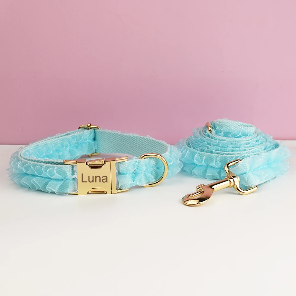 Collar y correa para perro de diseño de encaje grabado personalizado de lujo, conjunto con placa de identificación PetHarness personalizada, accesorio de boda para perros - imagen 3