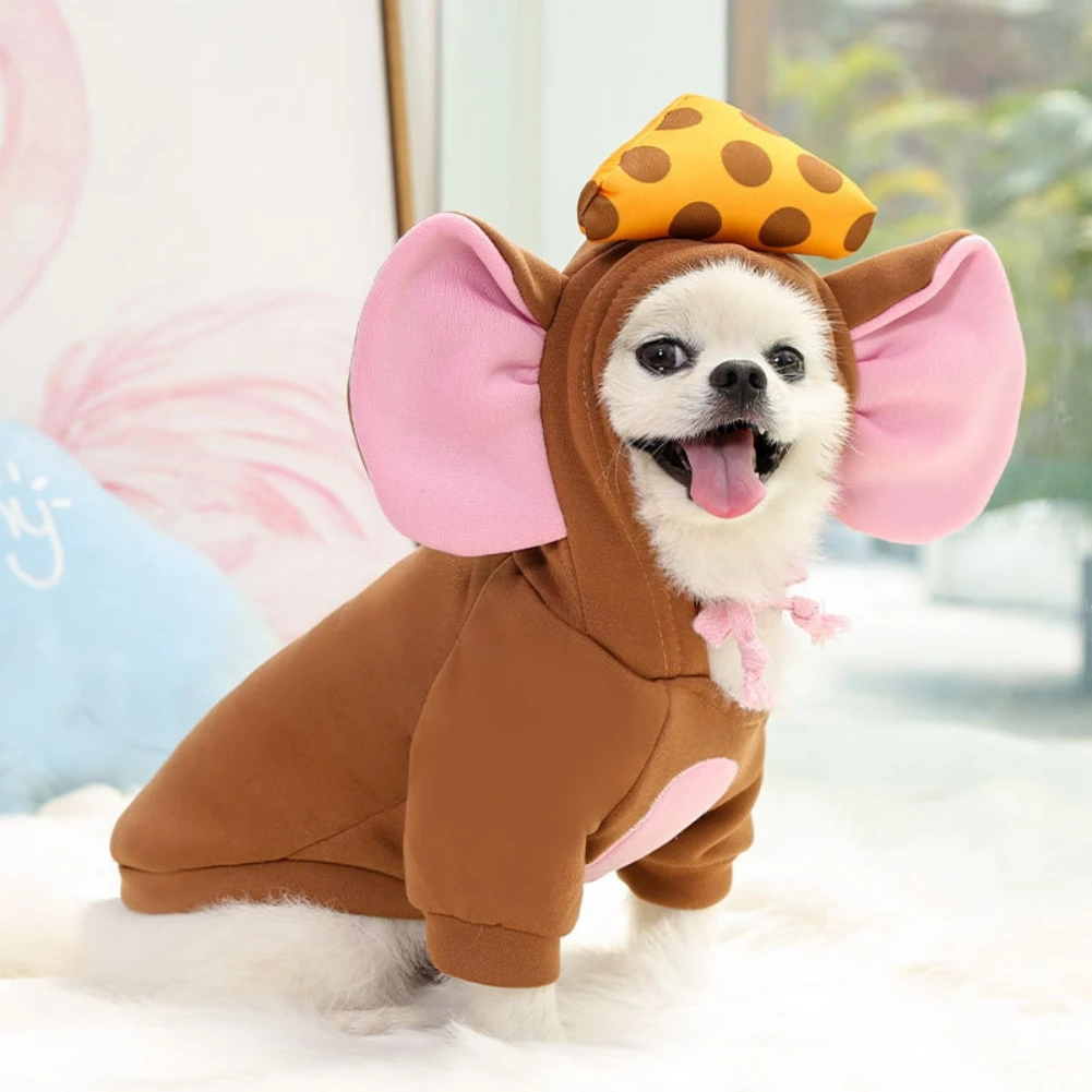 Disfraz de ratón para perro, ropa para mascotas, disfraz de Cosplay para fiesta, Sudadera con capucha para perros pequeños, gatos, abrigo para cachorros, suéter con capucha - imagen 3
