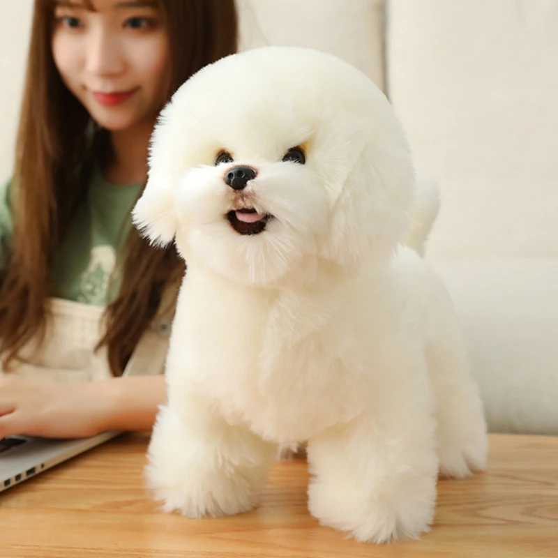 Juguetes de simulación de Bichon, muñeco de perro, juguetes para perros bonitos y durmientes, juguete de peluche suave para cachorros, producto interactivo de suministros para mascotas - imagen 4