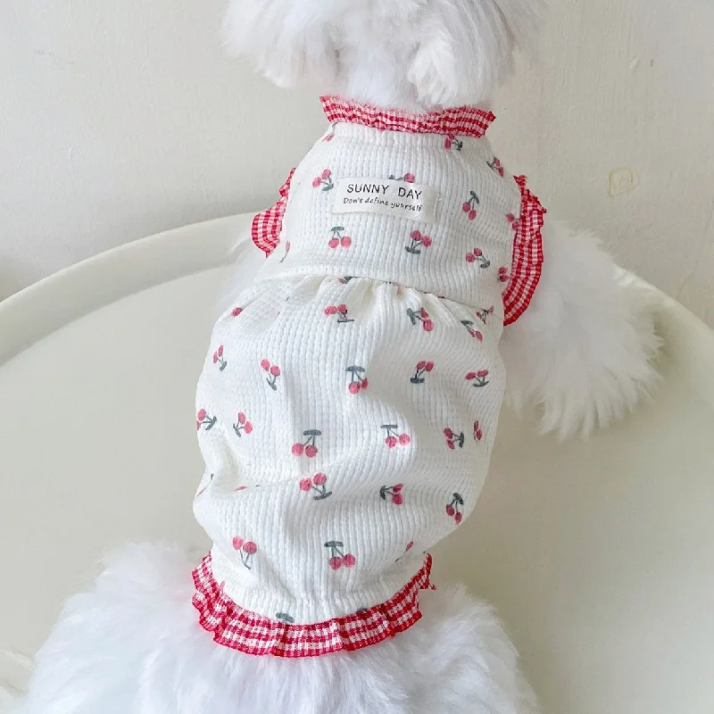 Chaleco de encaje de cereza de primavera para mascotas, falda de burbujas para mascotas, ropa para cachorros, gatos, vestidos para perros pequeños - imagen 3