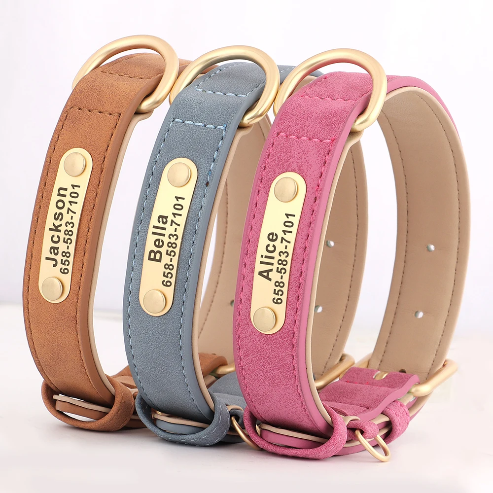 Collar de perro personalizado, collares de cuero PU grabados personalizados para perros, placa de identificación con grabado gratis para perros pequeños, medianos y grandes - imagen 4