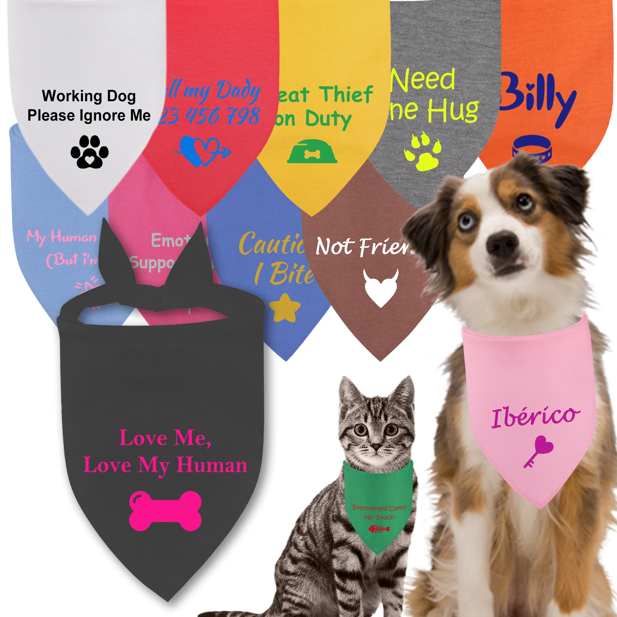 Bandana personalizable para perros y gatos: bufanda suave y lavable para mascotas con texto/patrón personalizado, 2 tamaños para mascotas pequeñas medianas y grandes