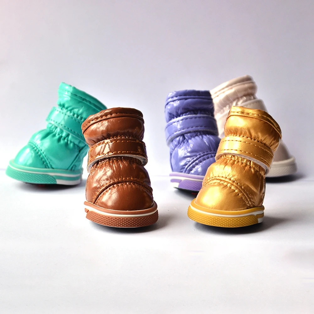 Botas de nieve para mascotas, Zapatos de diseño impermeables antideslizantes, cálidos e informales, para perros pequeños y medianos, Chihuahua, invierno, 4 unidades por juego - imagen 3