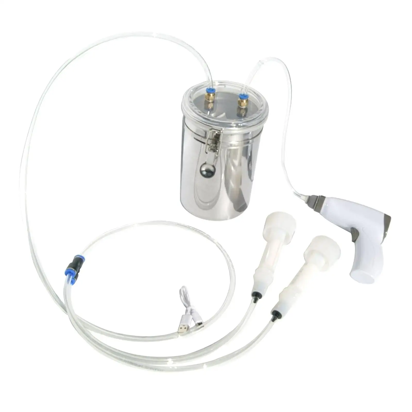 2 Liters Rechargeable Cow Milking Machine Set with Vacuum Pump Multifunctional Double Head Milker Stainless Steel Bucket