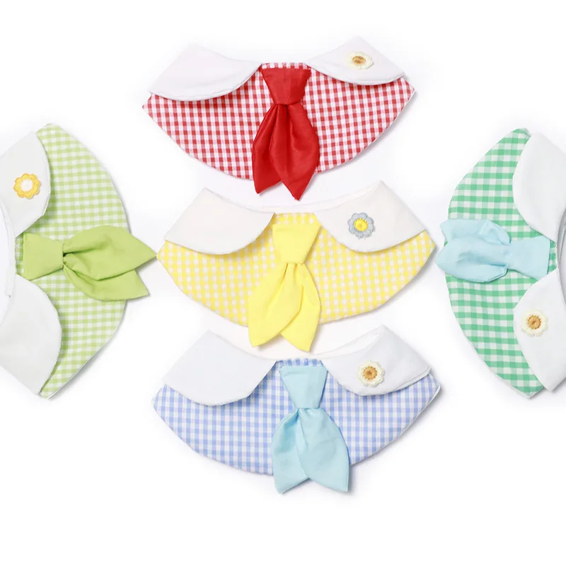 Pañuelo con lazo para mascotas, Collar falso, bufanda de baba de encaje, accesorio a cuadros para perros, babero para gatos, bufandas, accesorios para gatos, accesorios para cachorros
