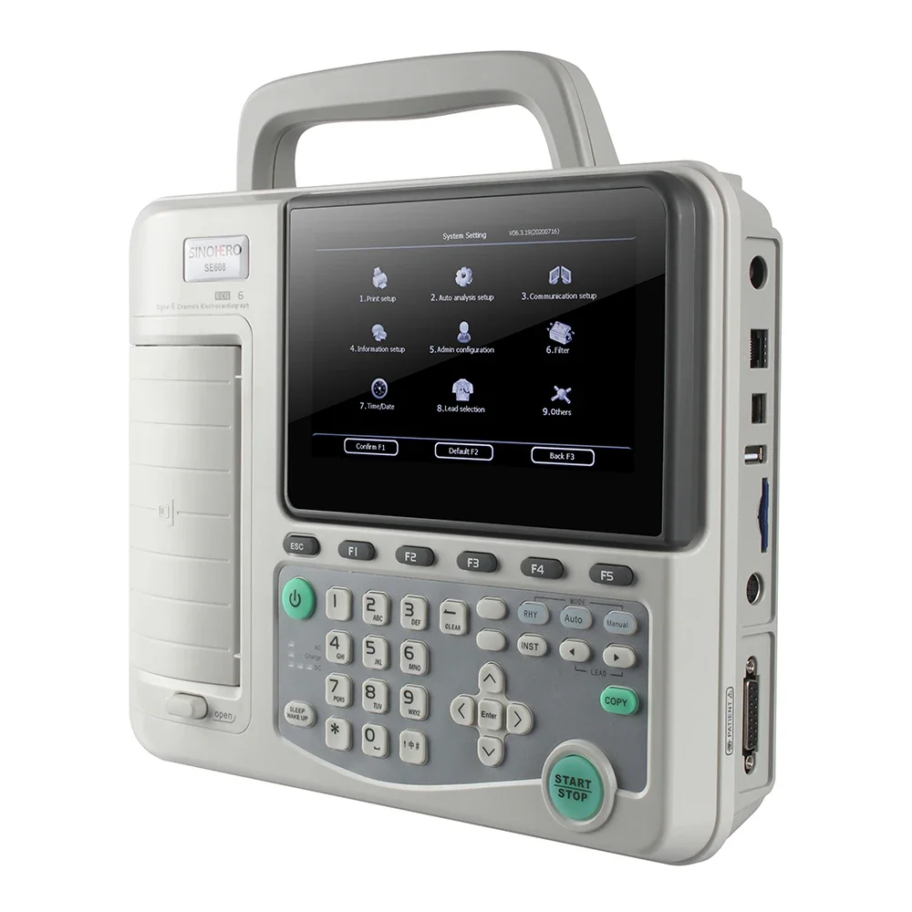 Máquina de ECG SE608, electrocardiógrafo Digital de 6 canales y 12 derivaciones, pantalla LCD táctil de 10 ", Monitor de ECG con impresora de Software - imagen 2