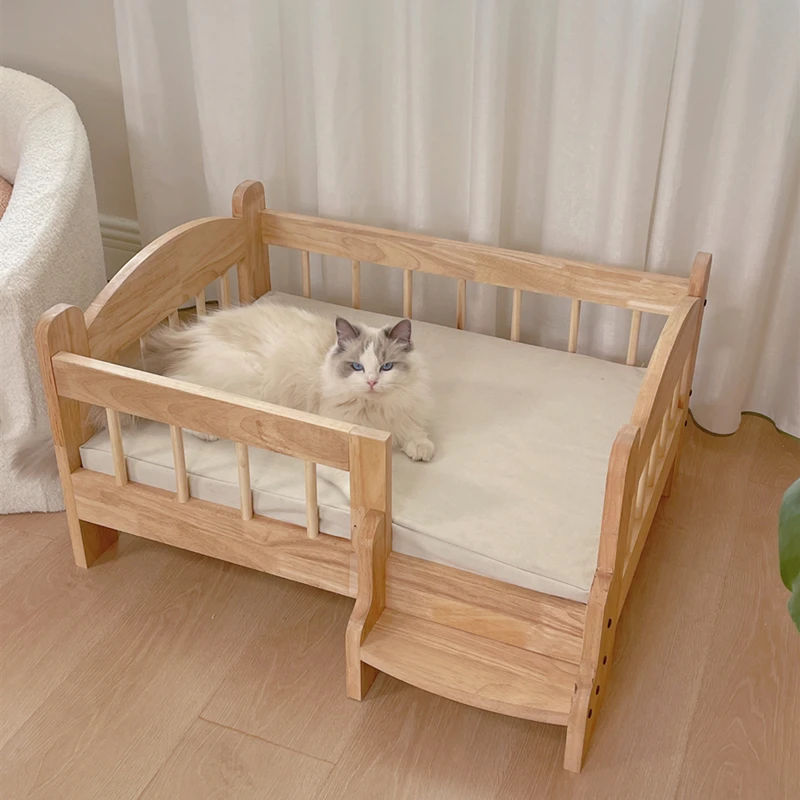 Cama para mascotas, valla de madera maciza a prueba de humedad, nido para perros y gatos, almohadilla de lavado desmontable de lona, suministros de muebles para mascotas, camas de decoración - imagen 4