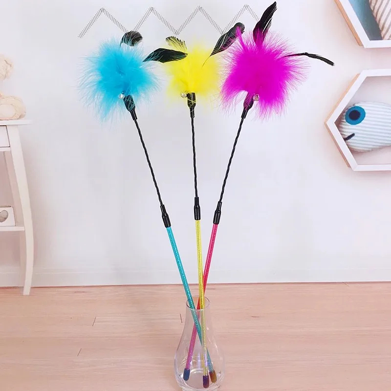 Juguete para gatos, juguetes interactivos de plumas con mango largo para gatos, palo de Teaser resistente a mordeduras, juguete de plumas para gatos, palos, suministros para mascotas - imagen 2