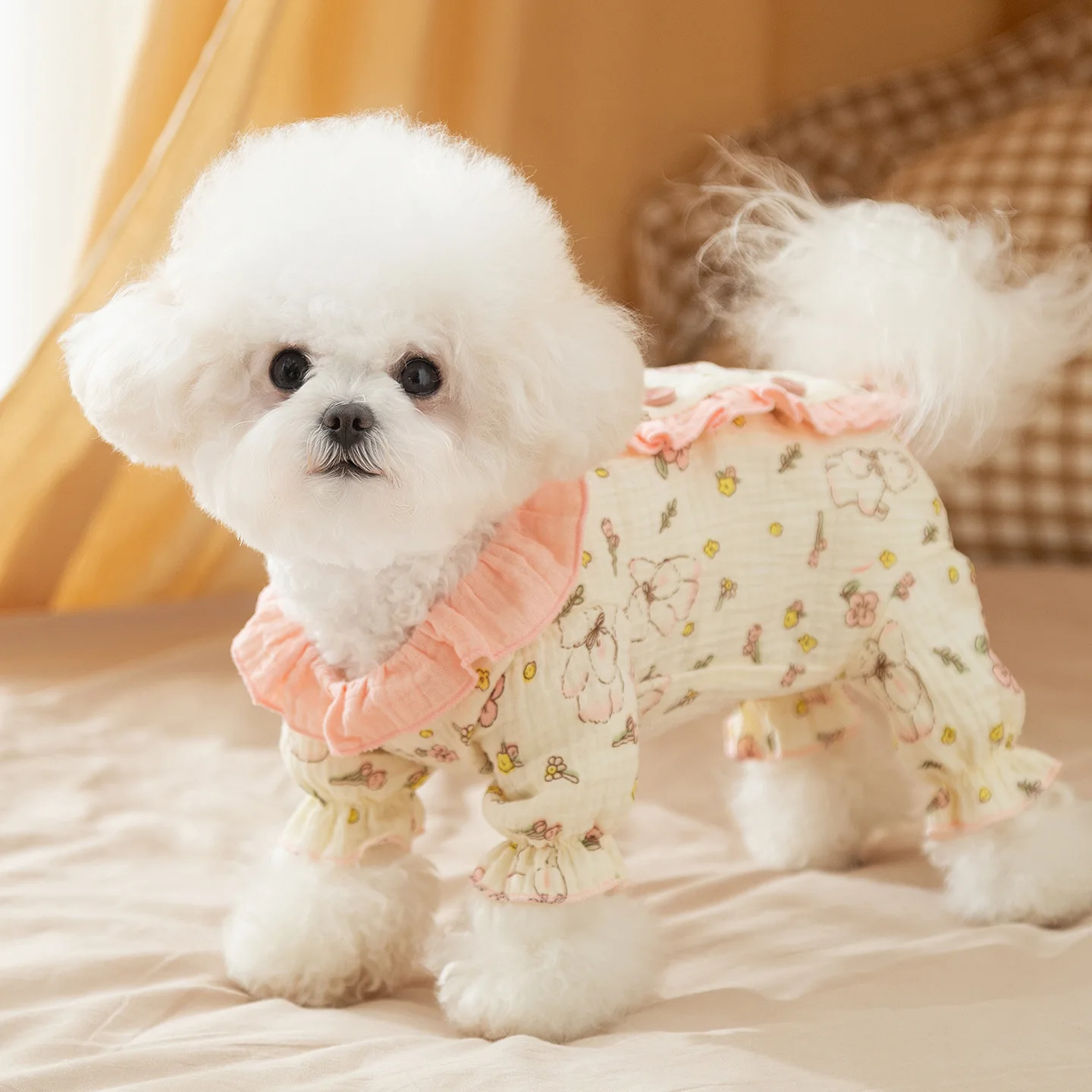 Otoño e Invierno perro princesa mono de encaje mascota pantalones de cuatro patas pequeño tamaño mediano perro gato ropa de casa ropa de cachorro