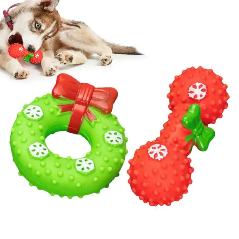 Juguete de goma para perro, juguete interactivo de colores brillantes para masticar, con temática navideña - imagen 2