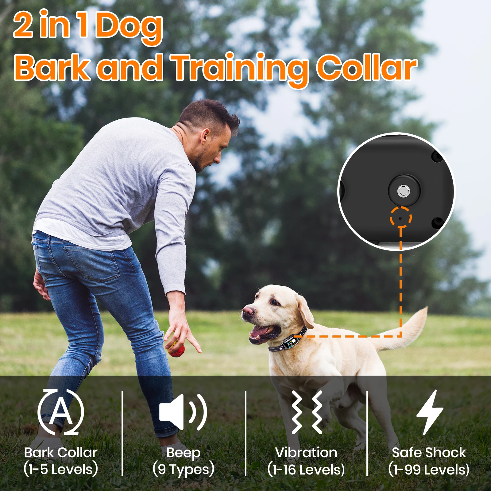 Collar de entrenamiento para perros de 1000M con Control remoto, Collar eléctrico impermeable para perros, Collar de choque automático y de entrenamiento para perros de 5-120 libras - imagen 2
