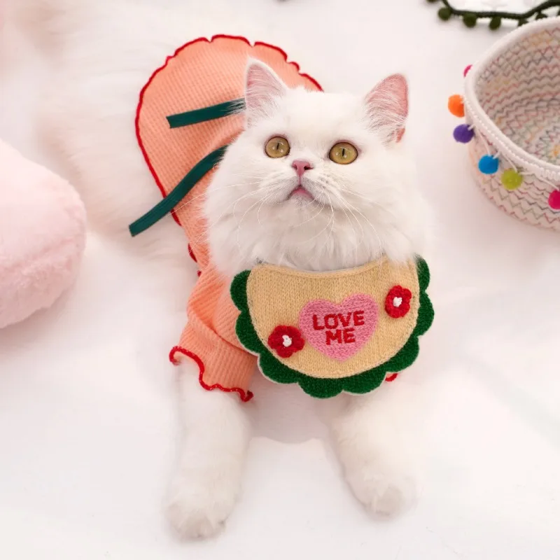 Bufanda de cachorro de dibujos animados con ajuste de hebilla de babero para mascotas, pañuelo de perro lavable ajustable de punto a mano bordado, colocación diaria - imagen 5