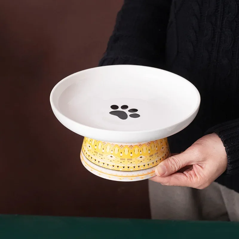 Cuenco de cerámica para mascotas de estilo bohemio a la moda, protección del cuello del pie alto, cuenco de comida para gatos, bebedero para gatos, suministros para mascotas y perros - imagen 3