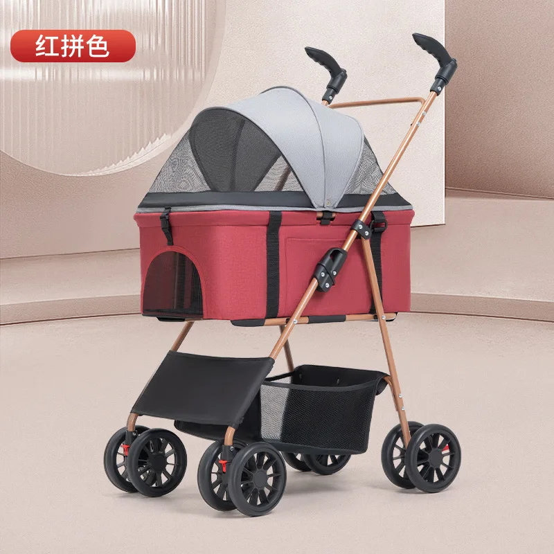 Cochecitos para mascotas, carrito para perros con separación plegable y ligero, bolsa para gatos, cochecitos para perros con empuje manual, productos para mascotas - imagen 5