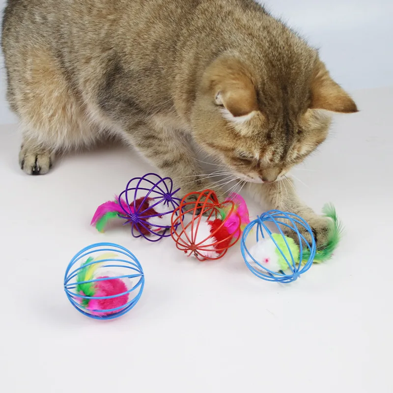 Juguetes para gatos, ratón falso en jaula para ratas, bola divertida de plumas para ratones, juguetes creativos para gatos, juguetes de simulación para ratones y gatitos