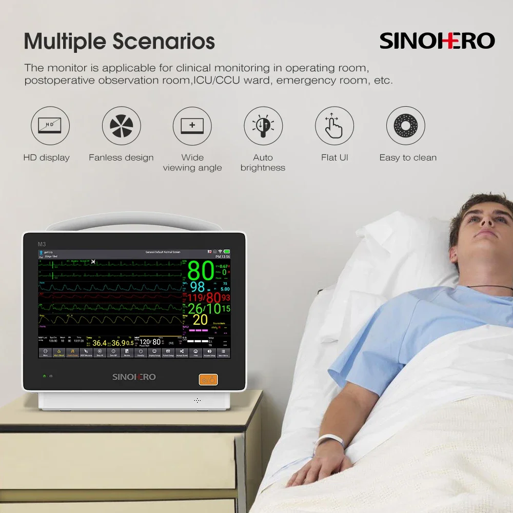 Monitor de paciente Modular táctil HD M3 de 13,3 pulgadas, multiparámetros ECG NIBP SPO2 TEMP RESP PR IBP ETCO2, Monitor de signos vitales - imagen 4