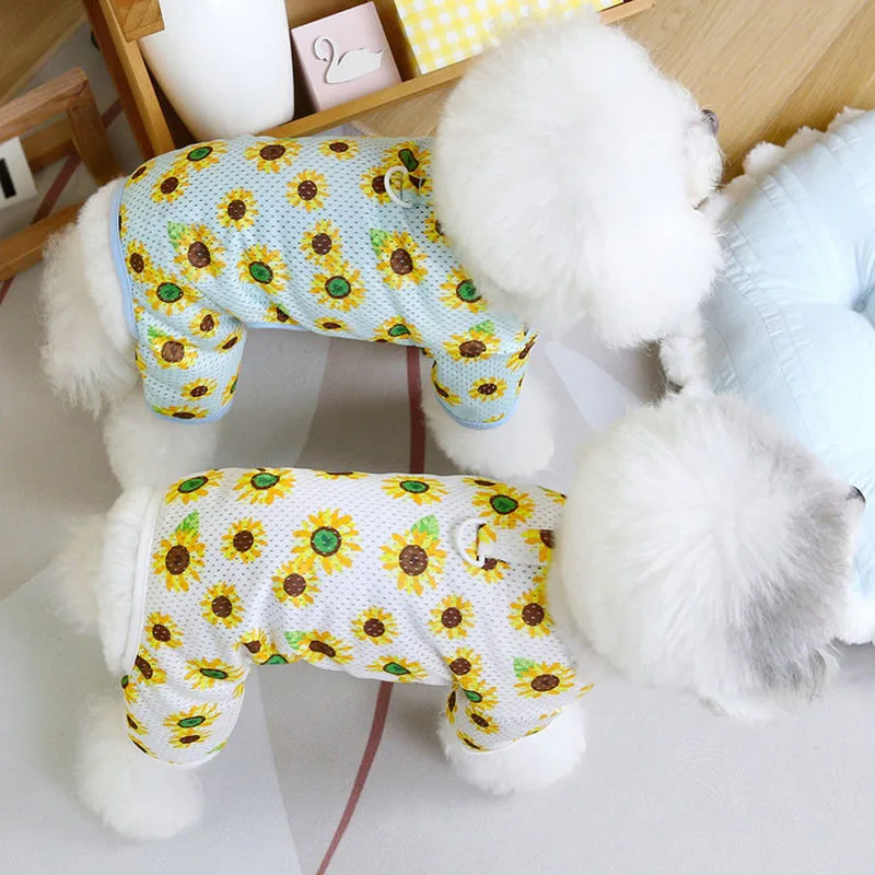 Ropa de malla para perros, mono Floral de verano para cachorros, pijamas para perros pequeños, Chihuahua, caniche, Yorks, niñas, mono para perros, chándal - imagen 2