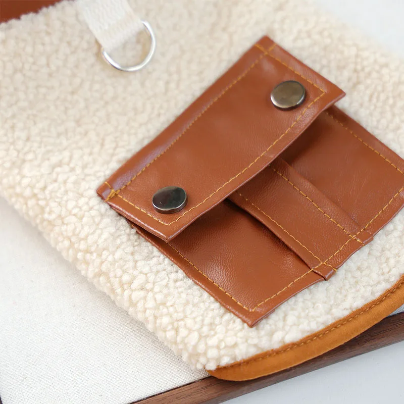 Abrigo polar de lujo para perros, ropa de invierno con bolsillo de PU, disfraz para perros pequeños, traje sin mangas de perro salchicha york, chaleco para cachorros, chaqueta, ropa - imagen 5