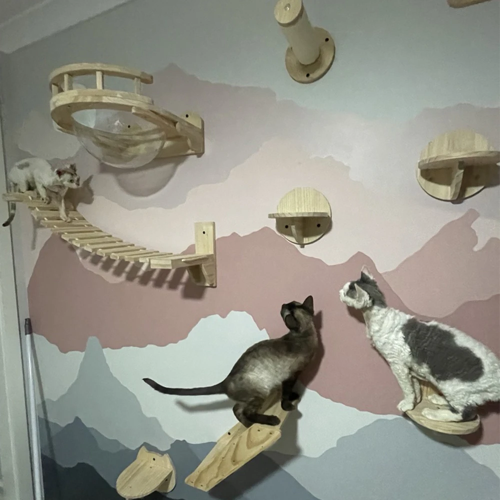 Soporte de pared para gatos, plataforma de salto, poste de rascado de Sisal, hamaca para mascotas, descanso, actividad, cuerda, escalera, muebles para gatos